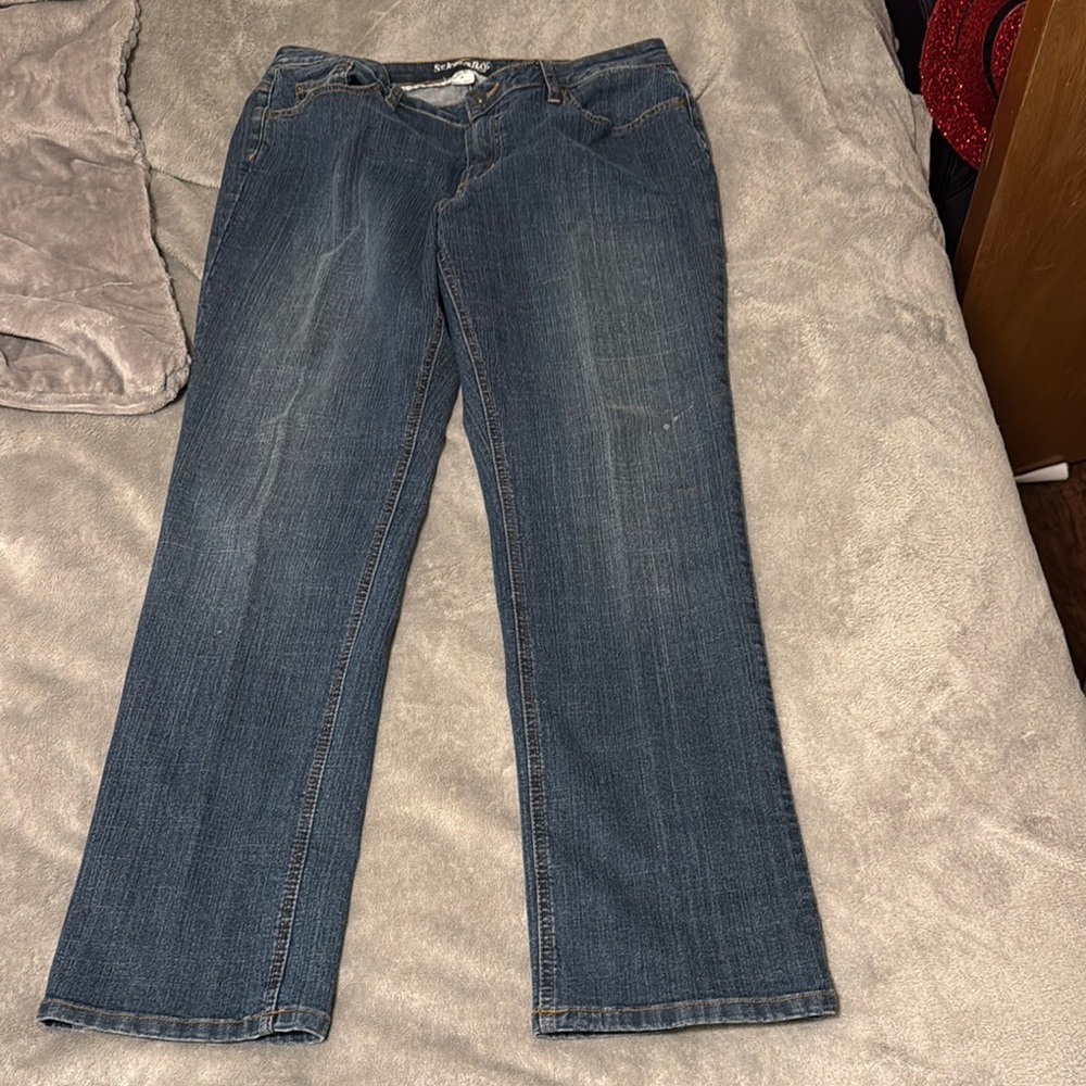 St. John's Bay Blue Straight Leg Jeans with Subtle Fading